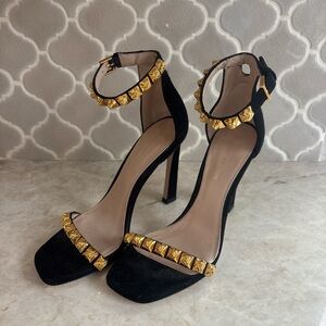 Black Studded Ankle Strap Heels